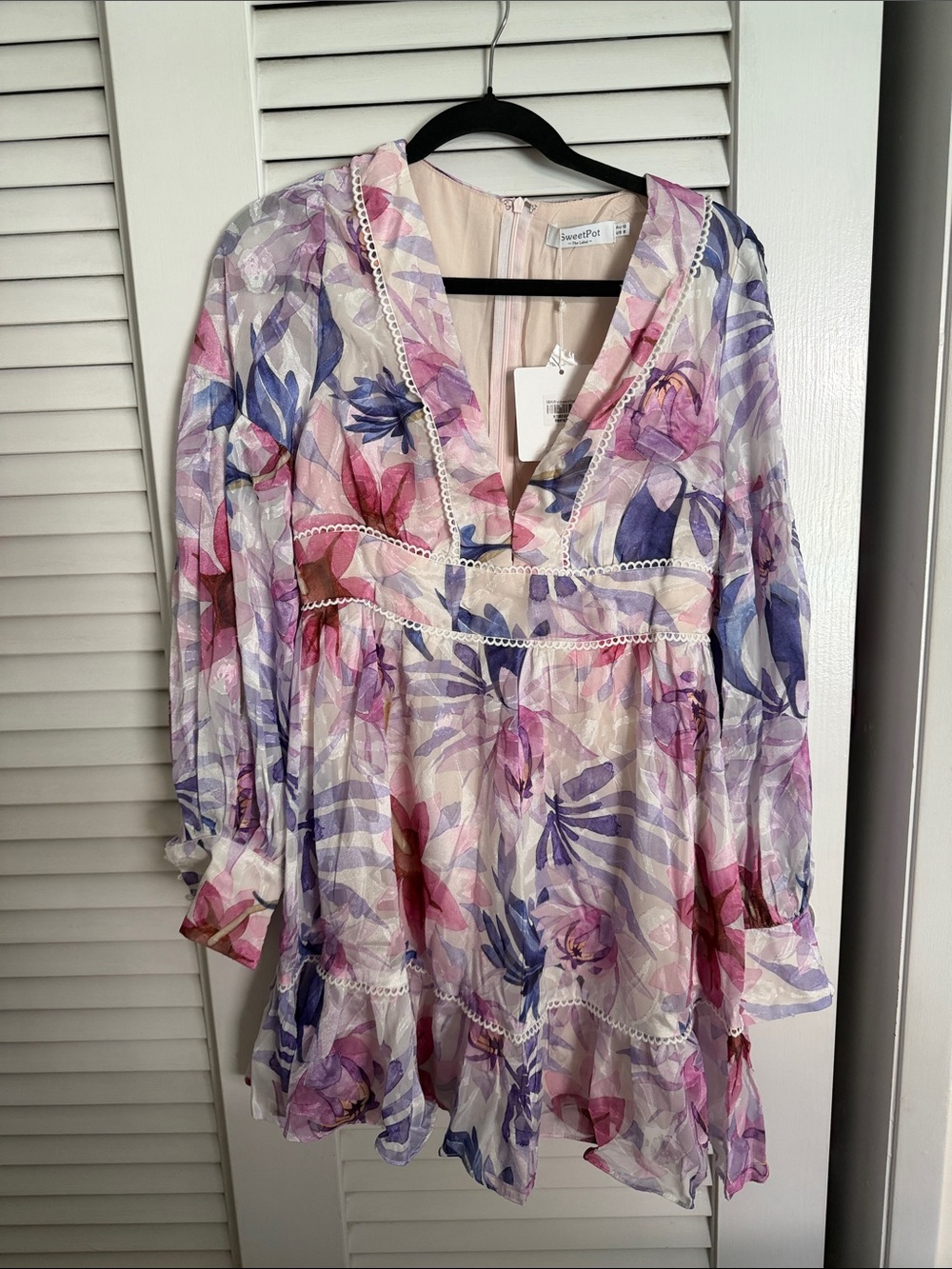 Hello Molly SweetPot the Label Floral V-Neck Tiered Mini Dress - Pink & Purple